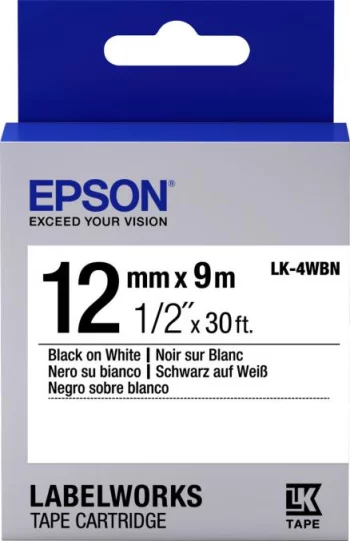 Картридж с лентой Epson C53S654021 Tape 12мм/9м, бел./черн.- LK4WBN